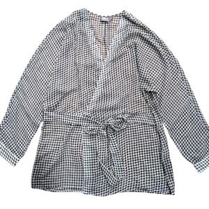 ASOS Curve Wrap Top Shirt NWT Plus 2XL 2X Black White Gingham Sheer NEW